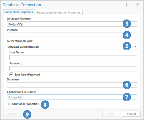 The Database Connection dialog box The Database Connection dialog box